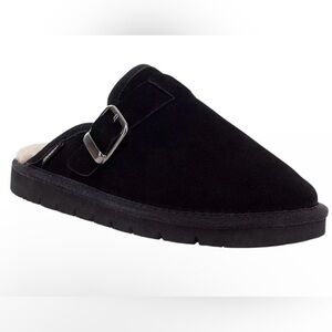 🤩 NWT New Staheekum Chelan Clog Black Suede Slip-On Mules with Buckle 6 Fur